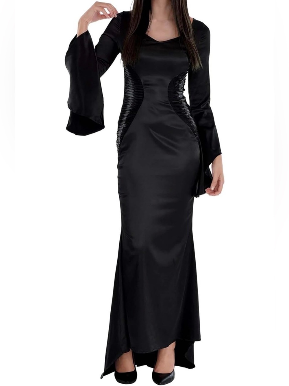 Morticia-Inspired Long Sleeve Black Women's Dress